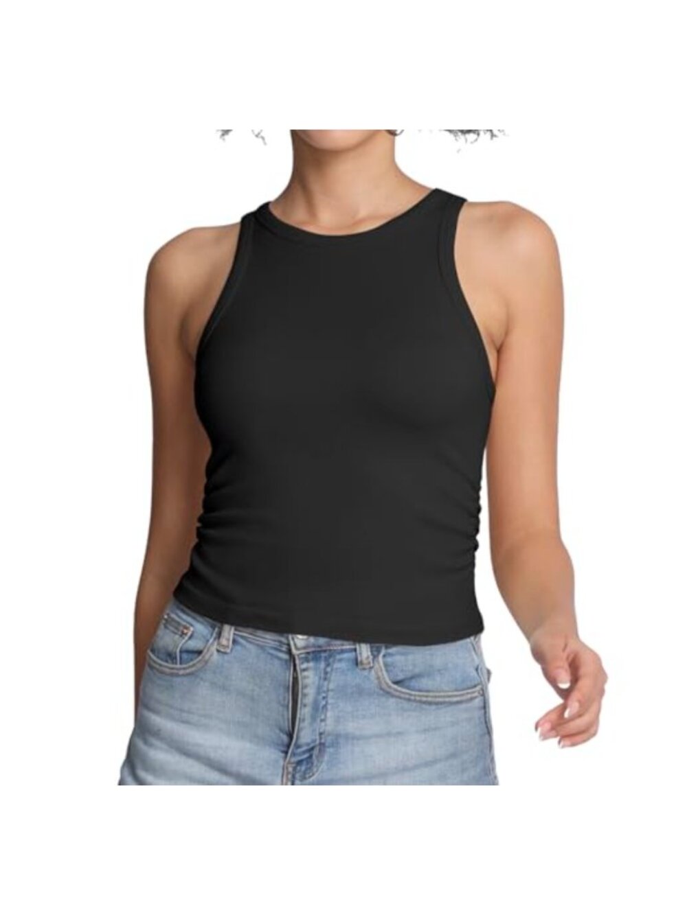 Ribbed Crop Tank Top High Neck Sleeveless Workout Yoga Cami